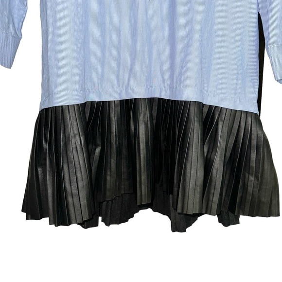 Zara NWOT Shirt Dress Blue White Stripes & Black Pleated Faux Leather Skirt XS - Picture 6 of 9